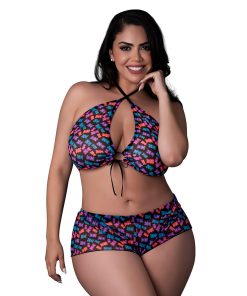 Magic Silk Hazy Dayz Halter Top & Hot Short Set Gummy Bears Queen Size