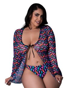 Magic Silk Hazy Dayz Tie Front Jacket & Thong Set Gummy Bears Queen Size