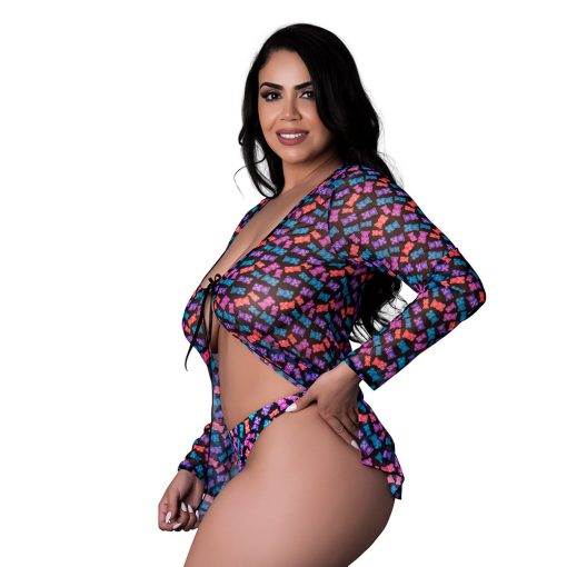 Magic Silk Hazy Dayz Tie Front Jacket & Thong Set Gummy Bears Queen Size - Image 2