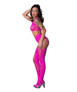 Garter Stocking & G-String Set Pink O/S