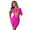Magic Silk Seamless Long Sleeve Above The Knee Dress Pink O/S
