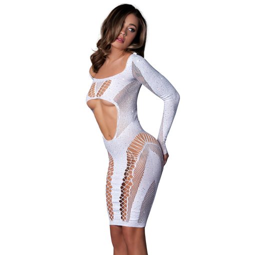 Magic Silk Seamless Long Sleeve Above The Knee Dress White O/S - Image 2
