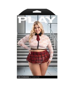 Fantasy Lingerie Play High Standards 4-Piece School Girl Costume Set Red Xl/2Xl
