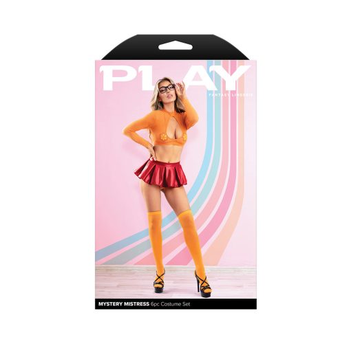Fantasy Lingerie Play Mystery Mistress 6-Piece Costume Set Red L/Xl