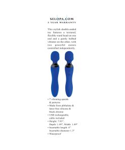 Selopa Blue Belle Rechargeable Dual-Ended Wand Vibrator Silicone Blue
