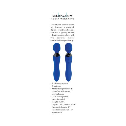 Selopa Blue Belle Rechargeable Dual-Ended Wand Vibrator Silicone Blue - Image 8