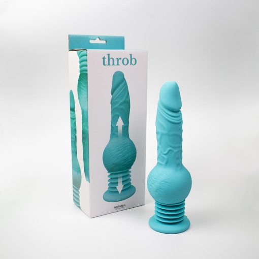 Throb Thrusting Silicone Dildo with Balls – Multi-Speed Teal Toy - Image 2