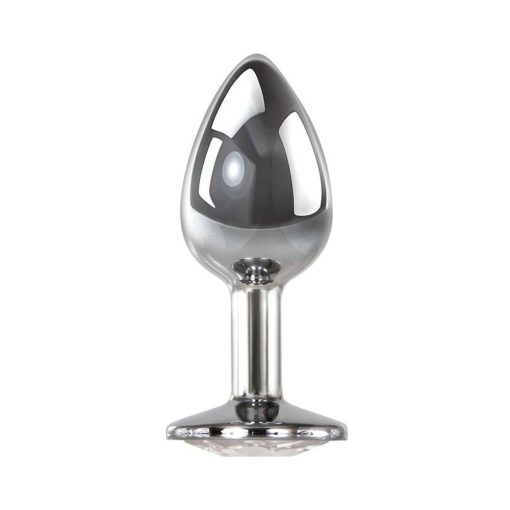 Adam & Eve Medium Metal Anal Plug with Clear Gem – Temperature Play Toy
