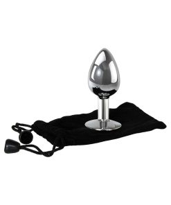 Adam & Eve Medium Metal Anal Plug with Clear Gem – Temperature Play Toy