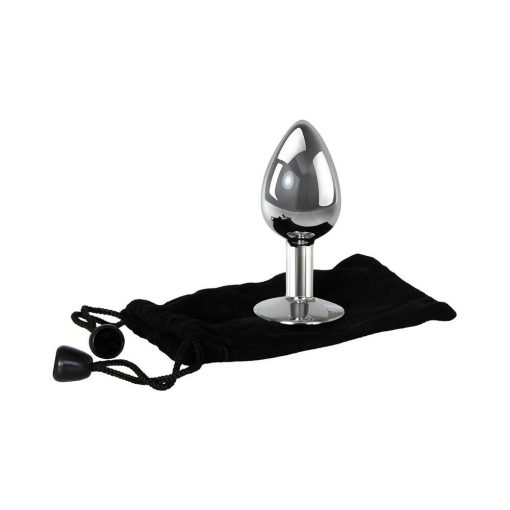 Adam & Eve Medium Metal Anal Plug with Clear Gem – Temperature Play Toy - Image 3