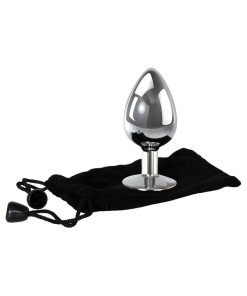 Adam & Eve Large Metal Anal Plug with Clear Gem – Temperature Play Toy