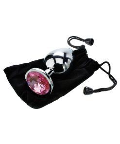 Adam & Eve Large Pink Gem Anal Plug – Metal Jeweled Temperature Play Toy