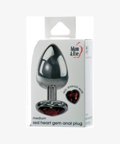 Adam & Eve Red Hearts Gem Anal Plug – Medium Metal Butt Plug with Jewel