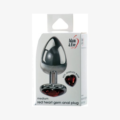 Adam & Eve Red Hearts Gem Anal Plug – Medium Metal Butt Plug with Jewel