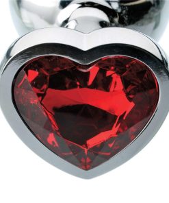 Adam & Eve Red Hearts Gem Anal Plug – Medium Metal Butt Plug with Jewel