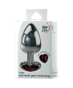 Adam & Eve Red Hearts Gem Anal Plug – Large Metal Butt Plug with Jewel
