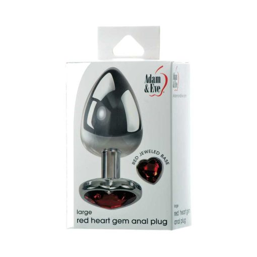 Adam & Eve Red Hearts Gem Anal Plug – Large Metal Butt Plug with Jewel