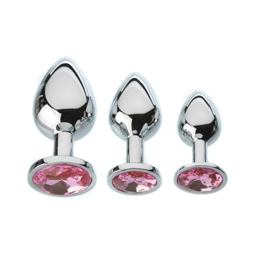 Adam & Eve Pink Gem Anal Plug Set – 3-Piece Metal Anal Training Kit - Image 2