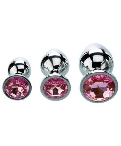 Adam & Eve Pink Gem Anal Plug Set – 3-Piece Metal Anal Training Kit