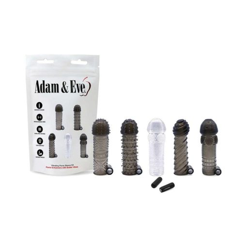 Adam & Eve Vibrating Penis Sleeve Kit – 5 Sleeves + Bullet Vibe