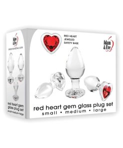 Adam & Eve Red Heart Gem Glass Plug Set – 3-Piece Anal Training Kit
