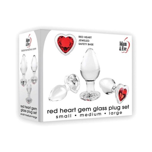 Adam & Eve Red Heart Gem Glass Plug Set – 3-Piece Anal Training Kit