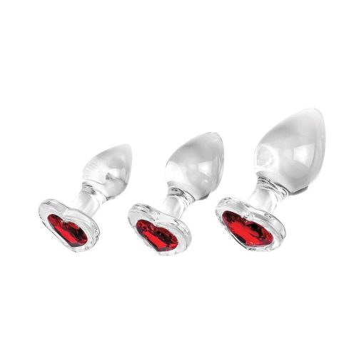 Adam & Eve Red Heart Gem Glass Plug Set – 3-Piece Anal Training Kit - Image 2