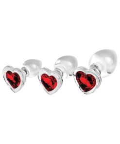 Adam & Eve Red Heart Gem Glass Plug Set – 3-Piece Anal Training Kit