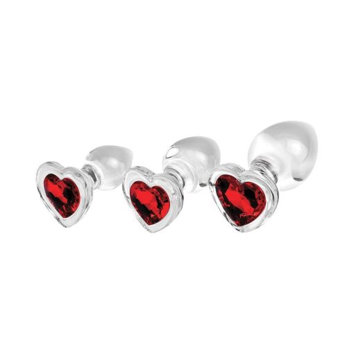 Adam & Eve Red Heart Gem Glass Plug Set – 3-Piece Anal Training Kit - Image 3