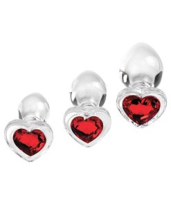 Adam & Eve Red Heart Gem Glass Plug Set – 3-Piece Anal Training Kit