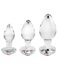 Adam & Eve Red Heart Gem Glass Plug Set – 3-Piece Anal Training Kit