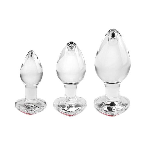 Adam & Eve Red Heart Gem Glass Plug Set – 3-Piece Anal Training Kit - Image 5