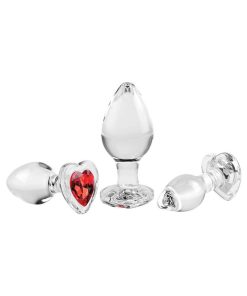 Adam & Eve Red Heart Gem Glass Plug Set – 3-Piece Anal Training Kit
