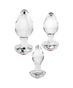 Adam & Eve Red Heart Gem Glass Plug Set – 3-Piece Anal Training Kit