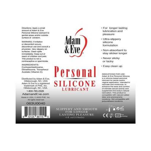 Adam & Eve Personal Silicone Lubricant 4 Oz. – Long-Lasting & Waterproof - Image 3