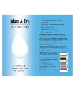 Adam & Eve Personal Water-Based Lubricant 8 Oz – Toy-Safe & Condom-Safe Lube