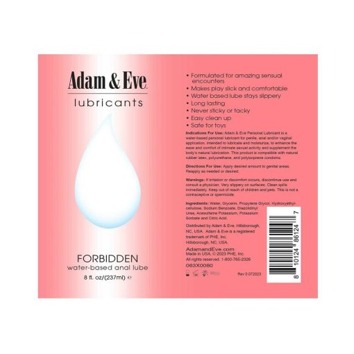 Adam & Eve Forbidden Anal Lubricant 8 oz – Thick Water-Based Lube for Toys - Image 3