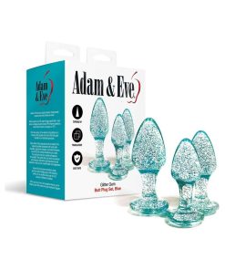 Adam & Eve Glitter Gem Butt Plug Set – 3-Piece Blue Anal Training Kit