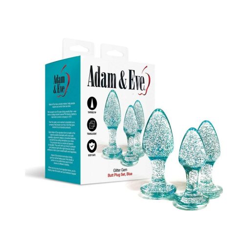 Adam & Eve Glitter Gem Butt Plug Set – 3-Piece Blue Anal Training Kit
