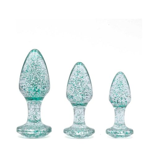 Adam & Eve Glitter Gem Butt Plug Set – 3-Piece Blue Anal Training Kit - Image 2