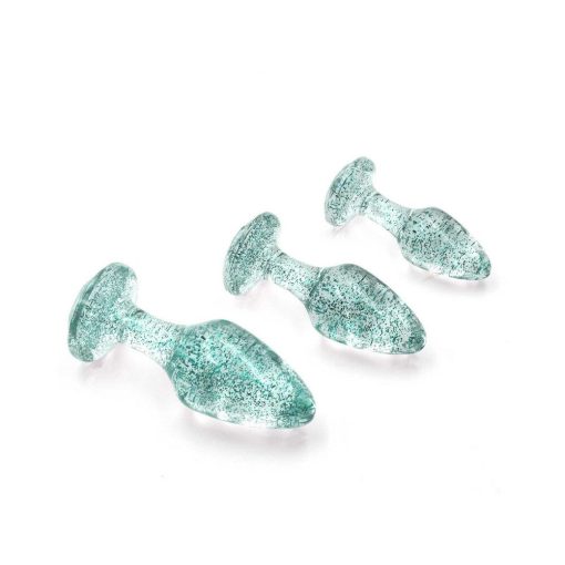 Adam & Eve Glitter Gem Butt Plug Set – 3-Piece Blue Anal Training Kit - Image 3