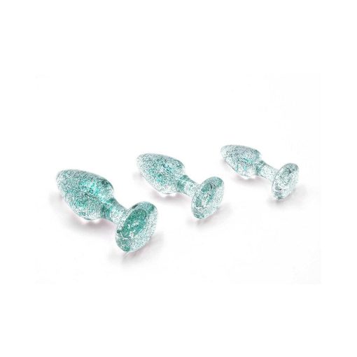 Adam & Eve Glitter Gem Butt Plug Set – 3-Piece Blue Anal Training Kit - Image 4