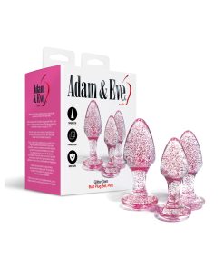 Adam & Eve Glitter Gem Butt Plug Set – Pink, 3-Piece Anal Training Kit