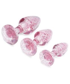 Adam & Eve Glitter Gem Butt Plug Set – Pink, 3-Piece Anal Training Kit