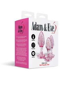 Adam & Eve Glitter Gem Butt Plug Set – Pink, 3-Piece Anal Training Kit