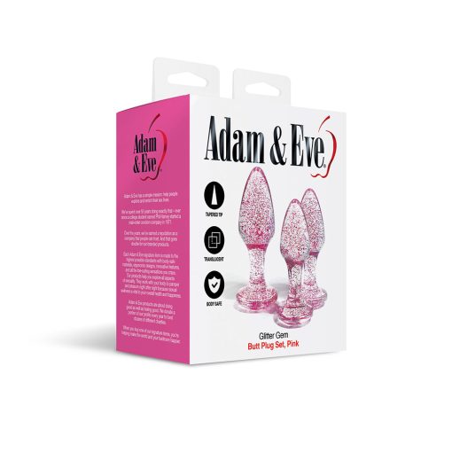 Adam & Eve Glitter Gem Butt Plug Set – Pink, 3-Piece Anal Training Kit - Image 5