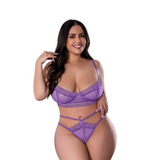 Magic Silk Sheer Passion Demi Bra & High Cut Tanga Very Peri Queen Size