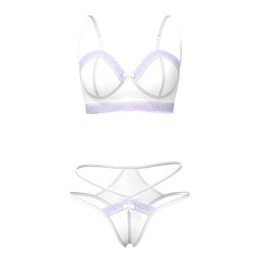 Magic Silk Sheer Passion Demi Bra & High Cut Tanga White/Lavender L/Xl - Image 4