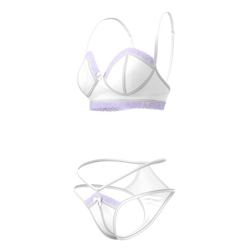 Magic Silk Sheer Passion Demi Bra & High Cut Tanga White/Lavender Queen Size - Image 5