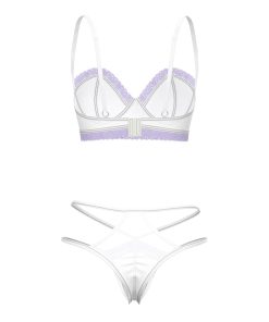 Magic Silk Sheer Passion Demi Bra & High Cut Tanga White/Lavender Queen Size